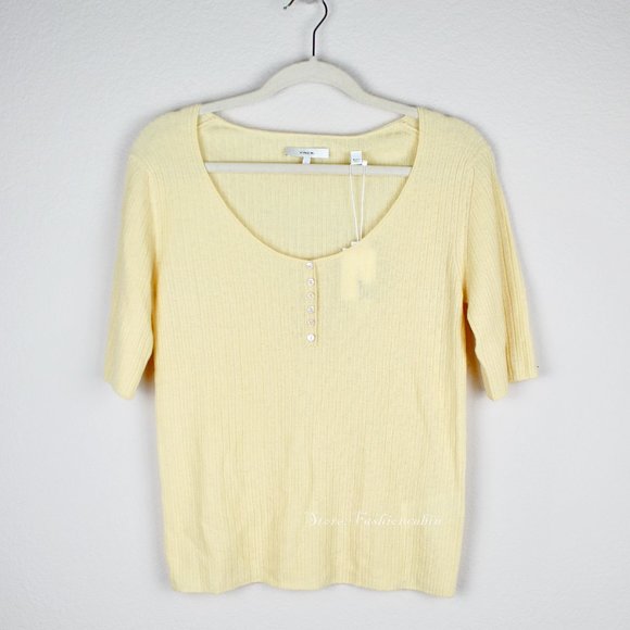 NWT Vince Rib Scoop Neck Cashmere Henley Top - Picture 2 of 9